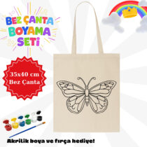 Bez çanta boyama seti kelebek desenli (35x40cm)