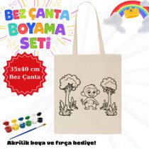 Bez çanta boyama seti maymun desenli (35x40 cm)