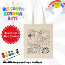 Hayvan desenli bez çanta boyama seti