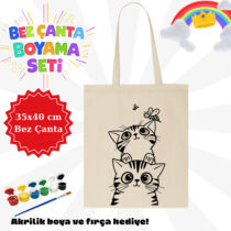 Bez çanta boyama seti sevimli kediler (35x40 cm)