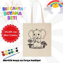 Bez çanta boyama fil desenli (35x40 cm)