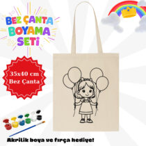 Bez çanta boyama seti balonlu kız desenli (35x40cm)