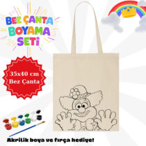 Palyaço desenli bez çanta boyama seti (35x40 cm)
