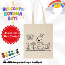 Tırtıl desenli bez çanta boyama seti (35x40 cm)